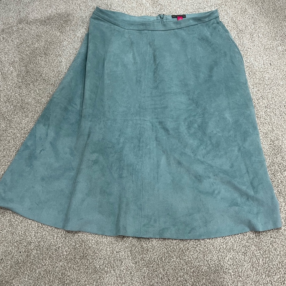 LIGHT BLUE FAUX SUEDE MIDI SKIRT